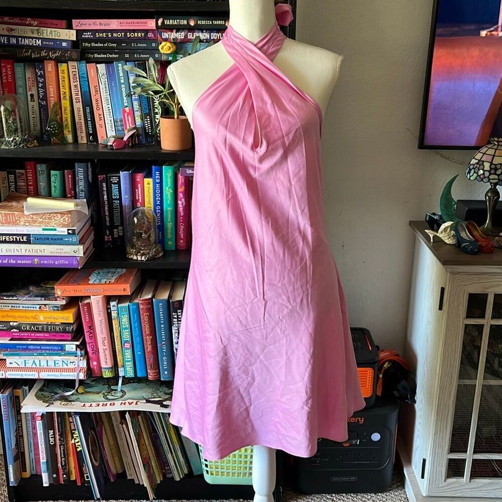 Wild fable size Medium hot pink satin Halter dress NWT